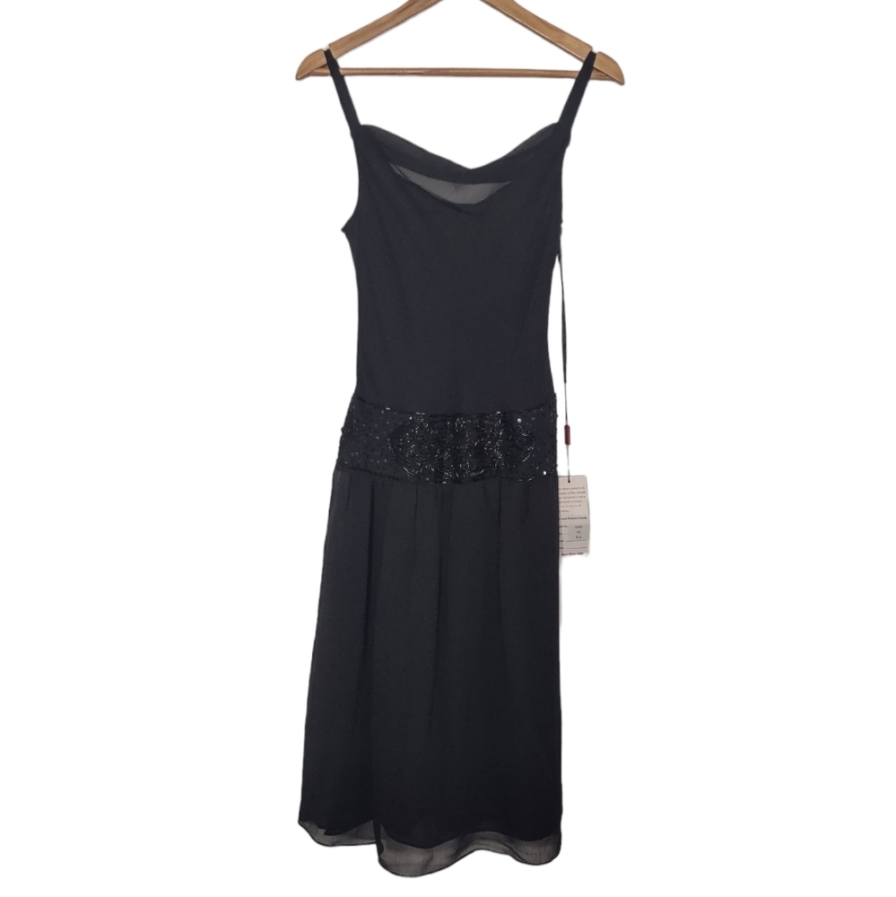 Milano Black Sleeveless Beaded Waist Evening Dress Size XS NWT